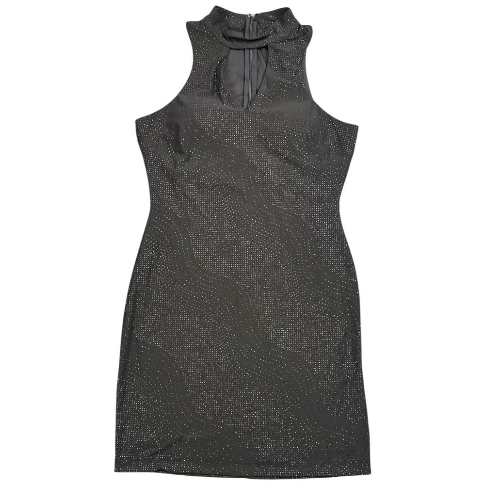 NWT Speechless Black Glitter Bodycon Dress Mock Neck Sleeveless Party - 9